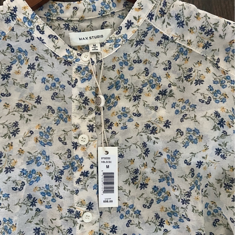 Max Studio Print Sheer Ruffle Back Chiffon Top - Picture 8 of 10